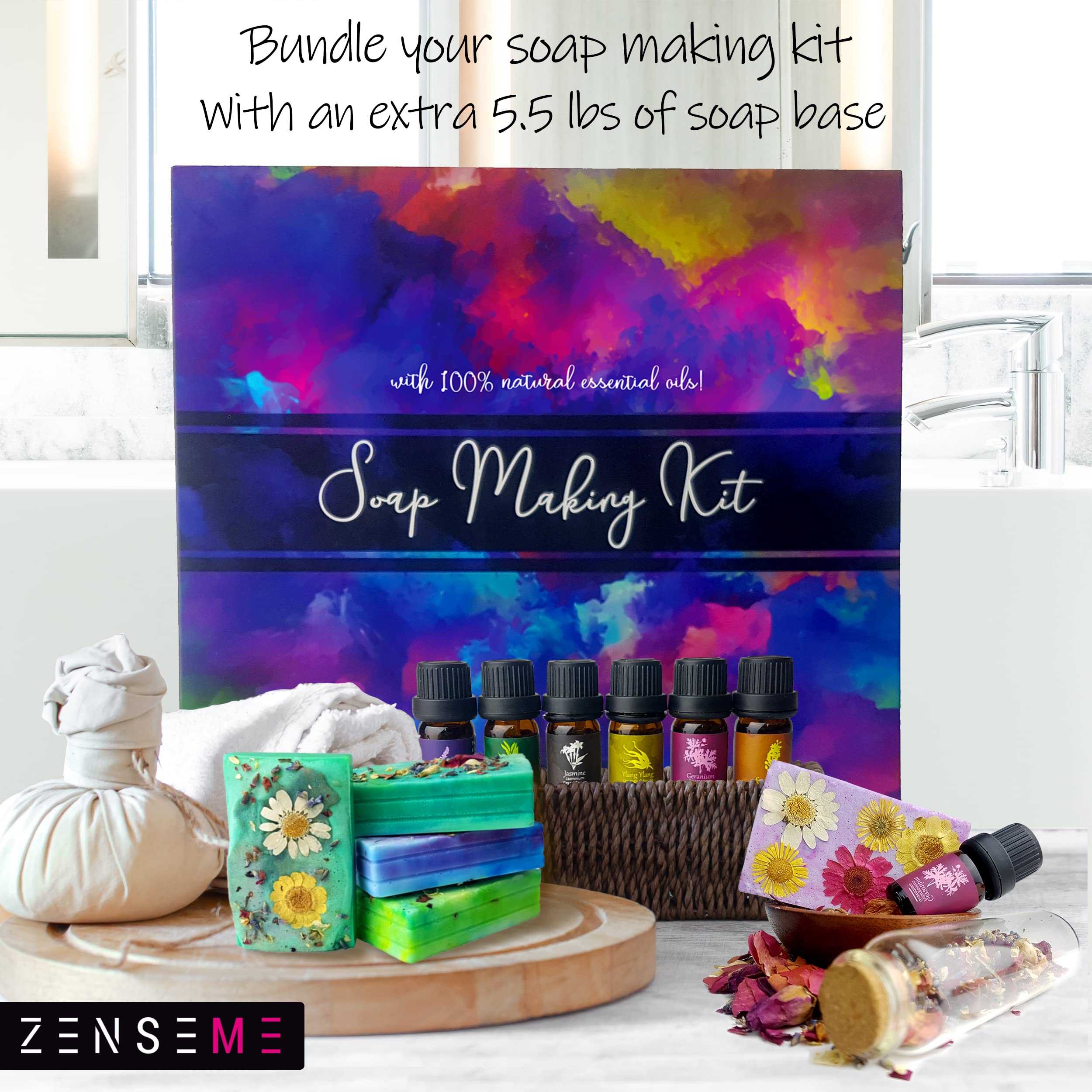 ZenseMe Bundle of Soap Making Kit with 5.5 LB Goats Milk | DIY Bundle, Melt and pour organic natural supplies for adults, beginners