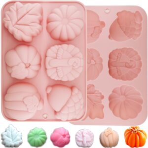 2Pcs 3D Pumpkin Mold Fall Silicone Mold Halloween Thanksgiving Fall Theme Silicone Molds Maple Leaf Acorn Shape Chocolate Cake Pan Fondant Candy Mold for Cupcake Toppers Resin Candle Soap Ice Cube Tra