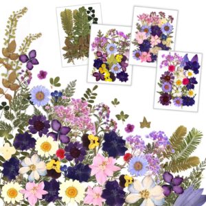 Resiners 100Pcs Dried Pressed Flowers for Resin Molds, Purple Real Pressed Flowers Dry Leaves Kit for Art Crafts Resin Jewelry Making Scrapbook Supplies Card Making Soap Candle DIY