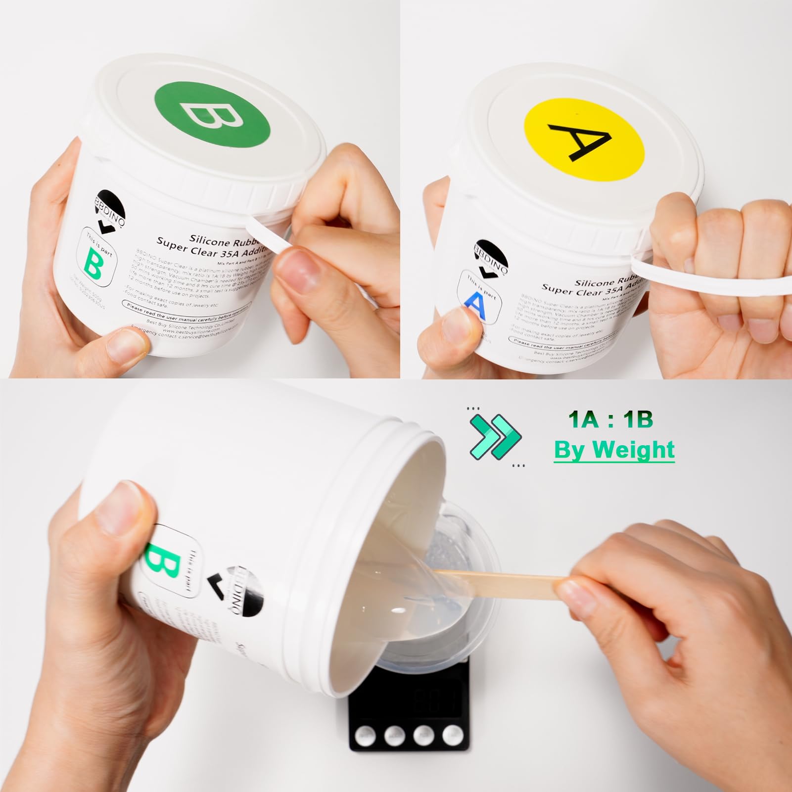 BBDINO Silicone Mold Making Kit 35A, High Clear Silicone for Mold Making, 1:1 by Weight Ideal for Pouring & Brush-on Molds Making for Resin/Plaster/Concrete/3D Printing Items 2.2 lbs