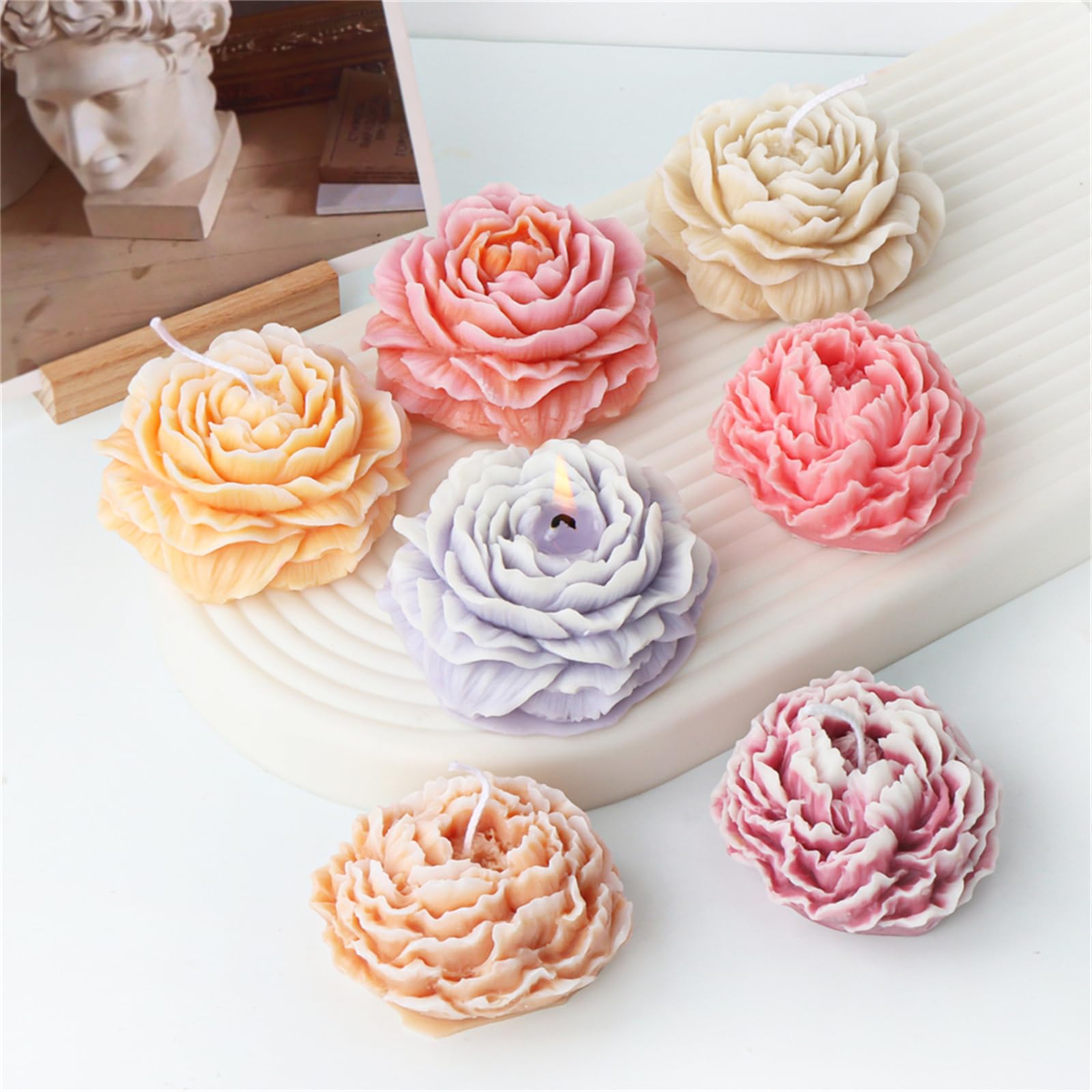 2pcs Different Sizes of Peony Flower Silicone Soap Molds 3D Large Peony Silicone Candle Mold DIY Handmade Creative Flower Aromatherapy Plaster Resin Soap Making Supplies Kit Home Decoration Handmade