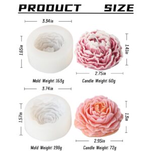 2pcs Different Sizes of Peony Flower Silicone Soap Molds 3D Large Peony Silicone Candle Mold DIY Handmade Creative Flower Aromatherapy Plaster Resin Soap Making Supplies Kit Home Decoration Handmade