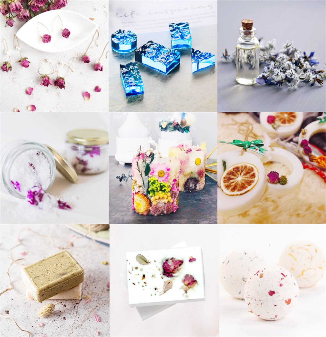 Natural Dried Flowers Kit 10 Bags, Dried Flowers Herbs for Soap Making,Candle, Resin Jewelry, Bath, Dried Flowers Bulk Include Rose Buds,Lavender,Jasmine and More