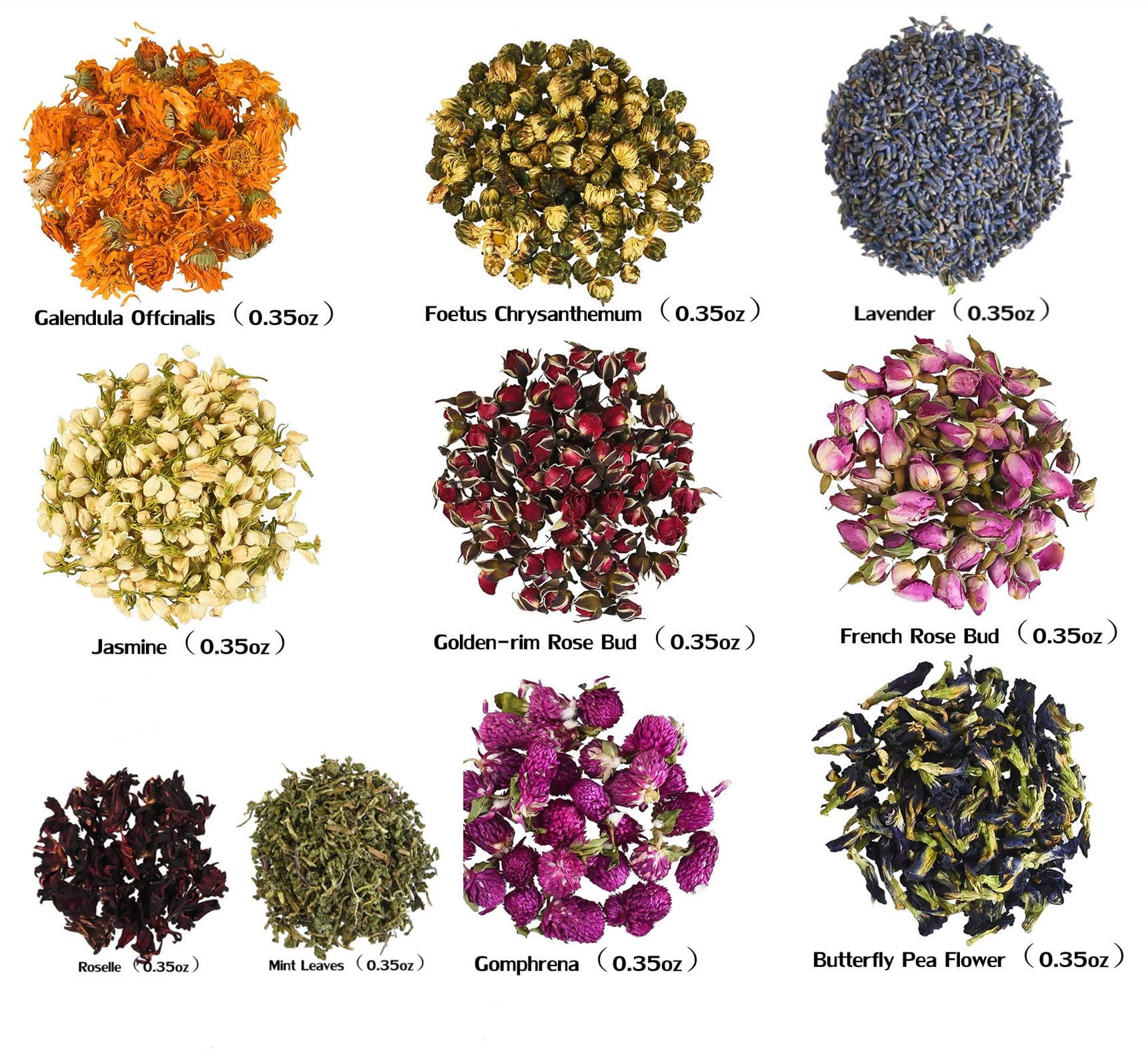 Natural Dried Flowers Kit 10 Bags, Dried Flowers Herbs for Soap Making,Candle, Resin Jewelry, Bath, Dried Flowers Bulk Include Rose Buds,Lavender,Jasmine and More