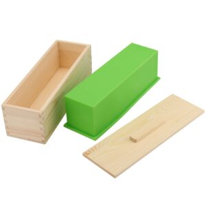 KEILEOHO 4 PCS 42oz Soap Molds, Rectangular Silicone Soap Making Molds with Wood Box, Flexible Soap Silicone Mold Kit for Soap and Cake Making, DIY, Green