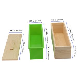 KEILEOHO 4 PCS 42oz Soap Molds, Rectangular Silicone Soap Making Molds with Wood Box, Flexible Soap Silicone Mold Kit for Soap and Cake Making, DIY, Green