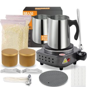 bbaxi candle making kit with electronic hot plate,candle wax melter for melting wax,including melting pot, wax melter hot plate,1lb soy wax,stain spoon,cotton wicks,center devices,wick stickers