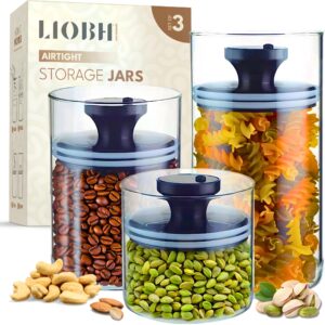 set of 3 glass storage jars with airtight lids - kitchen storage containers - preserve food freshness by expelling excess air - pantry borosilicate glass canisters - coffee beans - nuts .. 33,23,14 oz