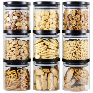 ecoevo glass jars with black lids, food storage containers with stackable lids, food jars and canisters sets, glass pantry jars with airtight lids (9 pack of 16oz)