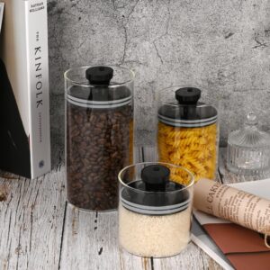 SET OF 3 Glass Storage Jars with Airtight Lids - Kitchen Storage Containers - Preserve Food Freshness by Expelling Excess Air - Pantry Borosilicate Glass Canisters - Coffee Beans - Nuts .. 33,23,14 OZ