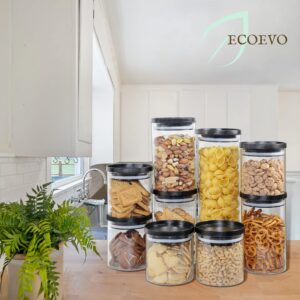 EcoEvo Glass Jars with Black lids, Food Storage Containers with Stackable Lids, Food Jars and Canisters Sets, Glass Pantry Jars with Airtight Lids (9 Pack of 16oz)