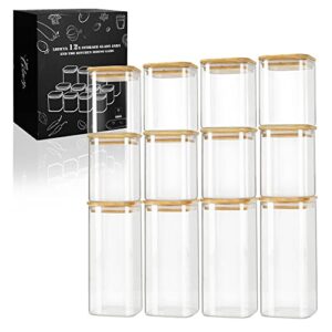 libwys square pantry glass storage jars with bamboo lids set of 12, 297oz airtight food containers kitchen storage jars - dishwasher safe (12pack)