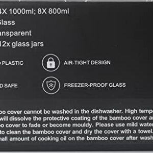 LIBWYS Square Pantry Glass Storage Jars with Bamboo Lids Set of 12, 297oz Airtight Food Containers Kitchen Storage Jars - Dishwasher Safe (12pack)
