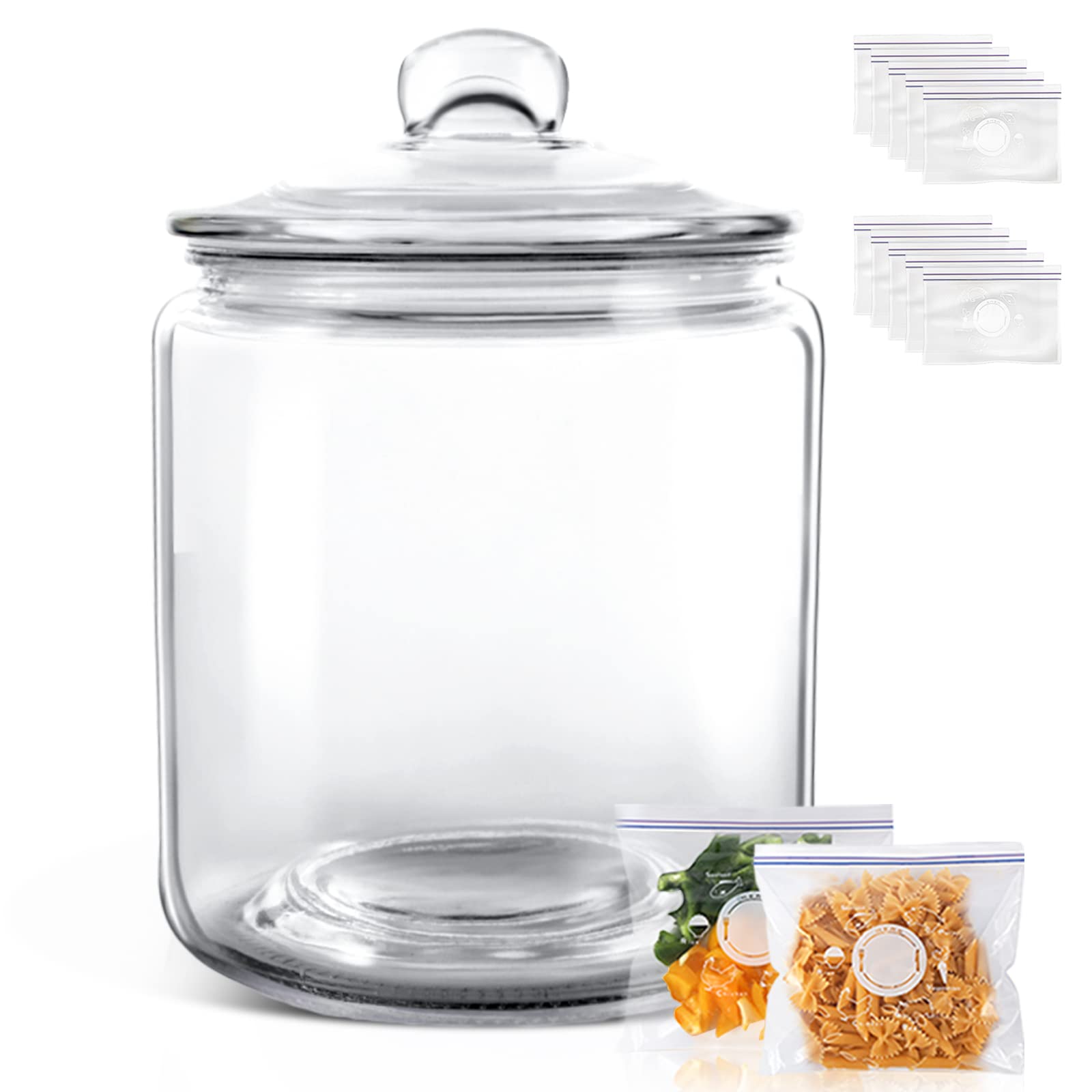 Masthome Large Glass Jar,1 Gallon Glass Jar with Lid, Airtight,Dishwasher Safe,Wide Mouth Glass Storage Canister for Pasta,Flour,Nuts,Cookies,& More-Send 15 Food Storage Bags