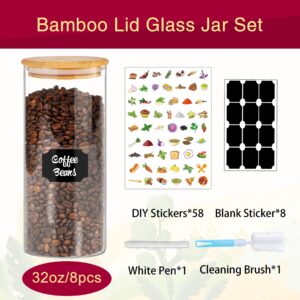 BGraceyy Glass Jars with Bamboo Lids for Kitchen, 32 oz 8 Pcs Airtight Pantry Storage Containers for Rice, Candy, Sugar, Flour, Nuts, Cookie, Coffee Bean