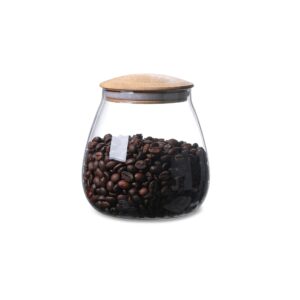 moladri 400 ml/13 fl oz clear cute glass storage canister holder with airtight bamboo lid, round modern decorative small container jar for coffee, spice, candy, salt, cookie, condiment, pepper, sugar
