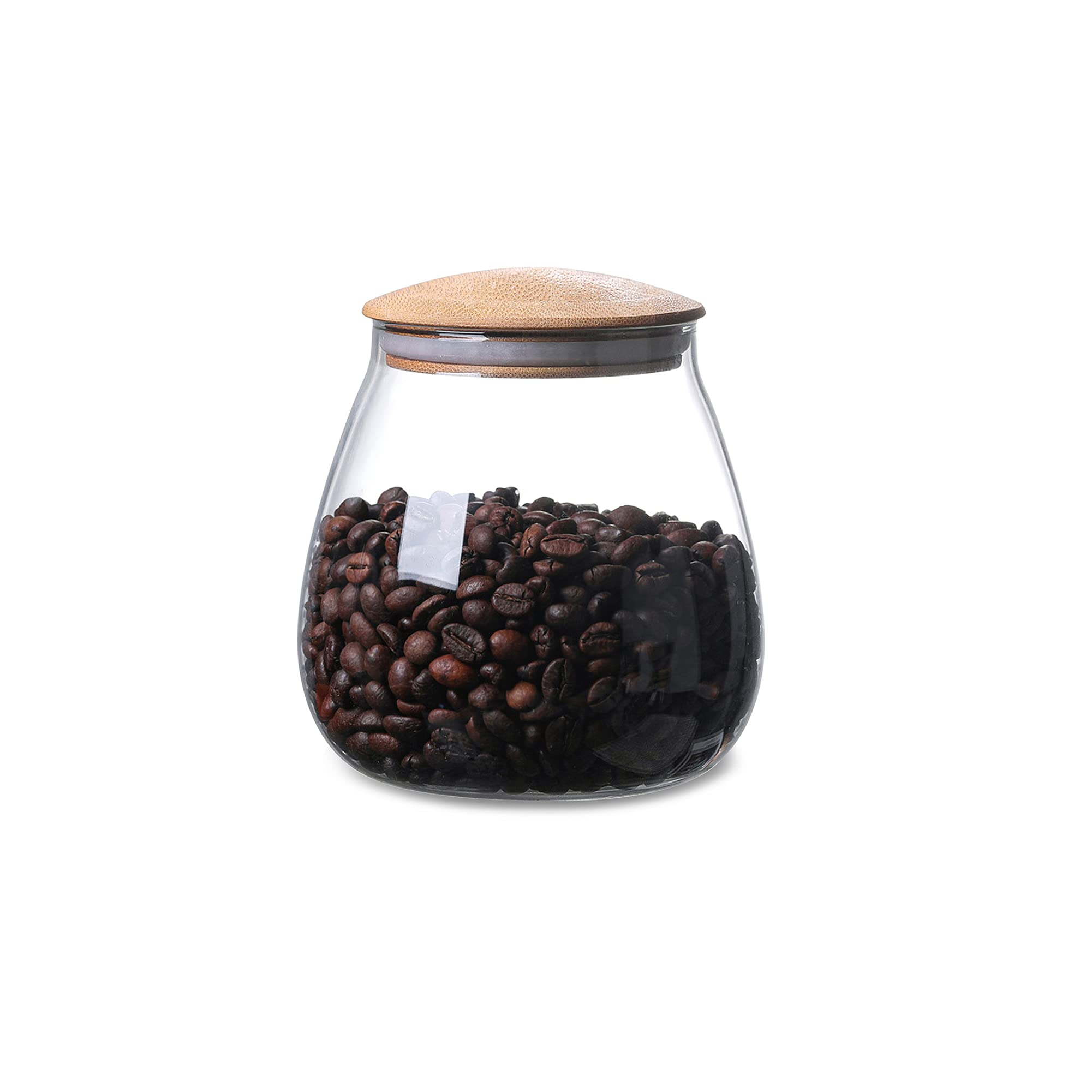 MOLADRI 400 ML/13 FL OZ Clear Cute Glass Storage Canister Holder with Airtight Bamboo Lid, Round Modern Decorative Small Container Jar for Coffee, Spice, Candy, Salt, Cookie, Condiment, Pepper, Sugar