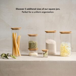 KIVY Square Glass Jars with Bamboo Lids [2x 74oz] Glass airtight food storage containers - Pasta containers storage - Spaghetti container - Pasta containers for pantry flour Jar - Large glass jars