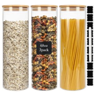 68oz glass jars with bamboo lids , borosilicate glass airtight canisters sets,food storage container, pantry organization and storage jars, kitchen canisters sets, spice jars, flour containers of 3