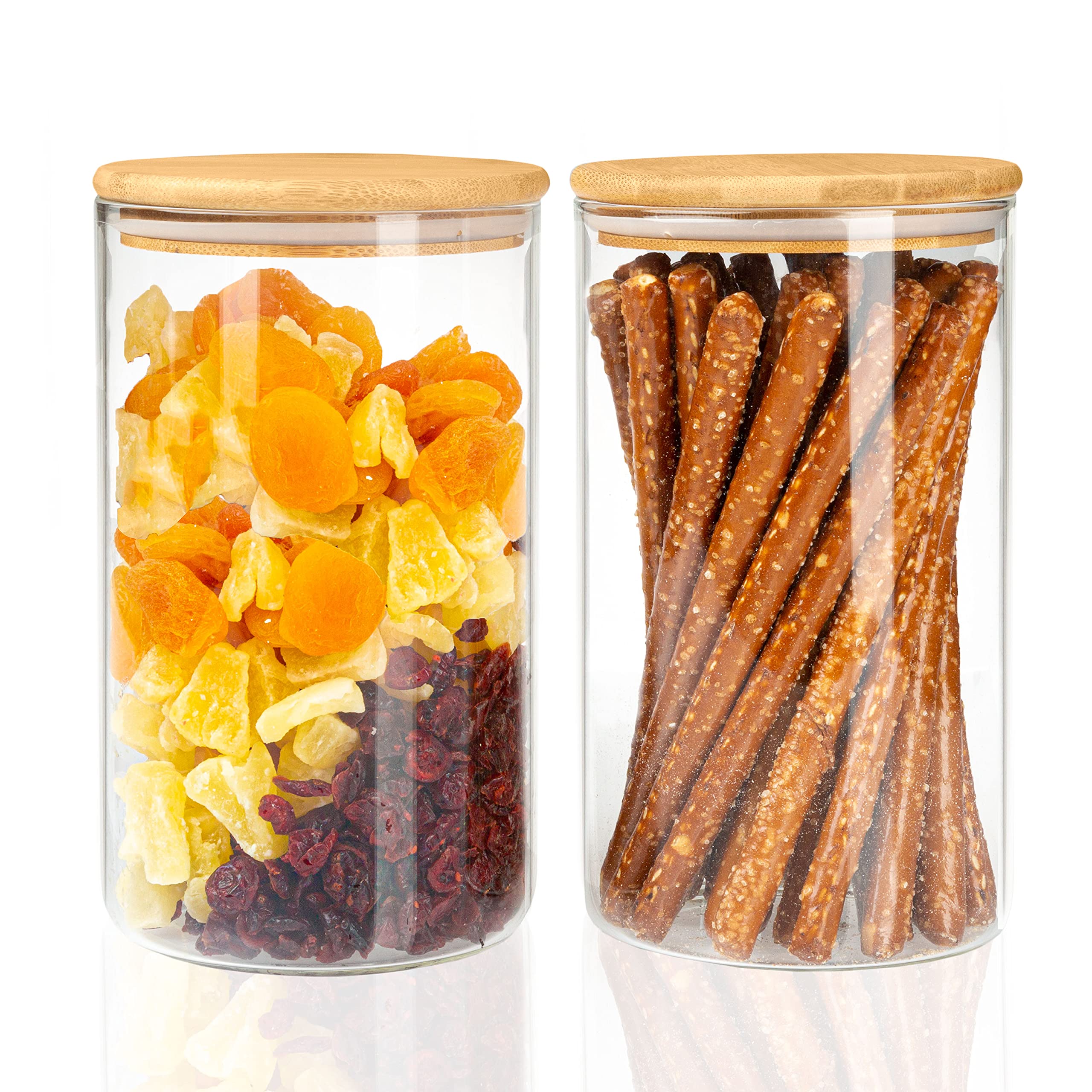 Glass Food Storage Containers with Bamboo Lids, 2 Pack - 66 oz Airtight Clear Kitchen Organization Canisters, Glass Storage Jar With Bamboo Lid