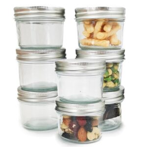 delove 16-pack 4oz glass food storage containers - food storage jars with lids - wide mouth mini canning jars,perfect for salad dressing,jam,snacks, dips, and meal prep - airtight, leakproof