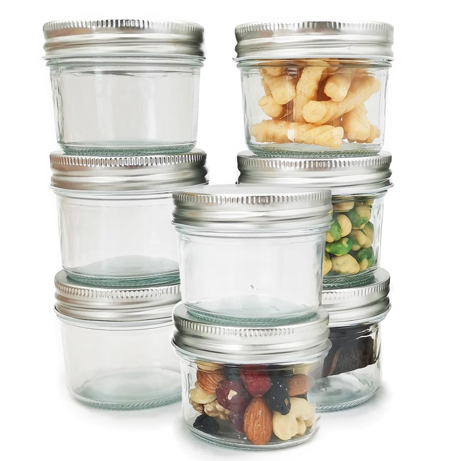 Delove 16-Pack 4oz Glass Food Storage Containers - Food Storage Jars With Lids - Wide Mouth Mini Canning Jars,Perfect for Salad Dressing,Jam,Snacks, Dips, and Meal Prep - Airtight, Leakproof