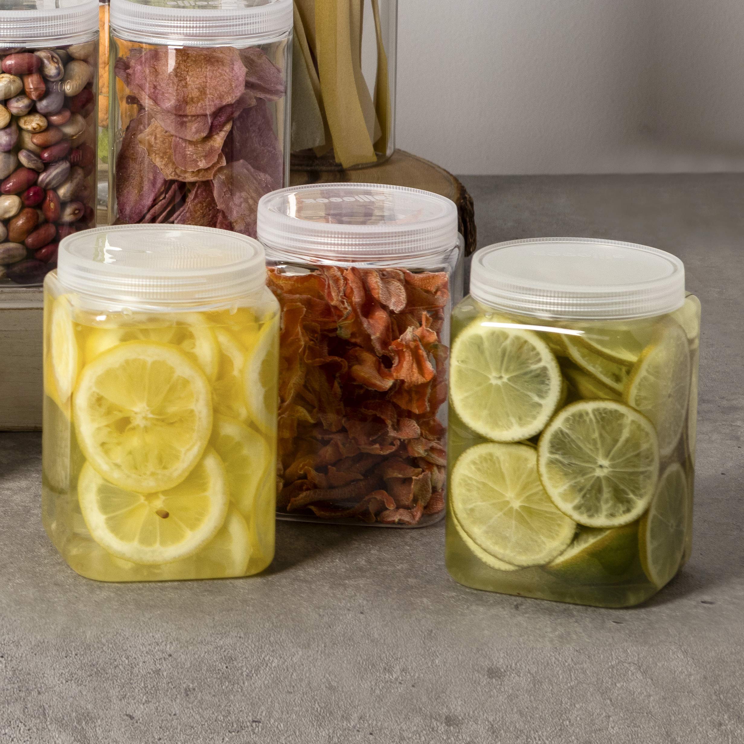 Silicook Clear Plastic Jar, Set of 3 - Square Shaped, Transparent, Food Storage Container, Kitchen & Household Organization for Dry goods, Spices, Vegetables, Ingredients and More (M)