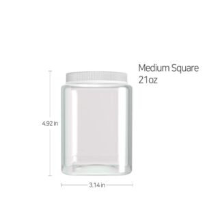 Silicook Clear Plastic Jar, Set of 3 - Square Shaped, Transparent, Food Storage Container, Kitchen & Household Organization for Dry goods, Spices, Vegetables, Ingredients and More (M)