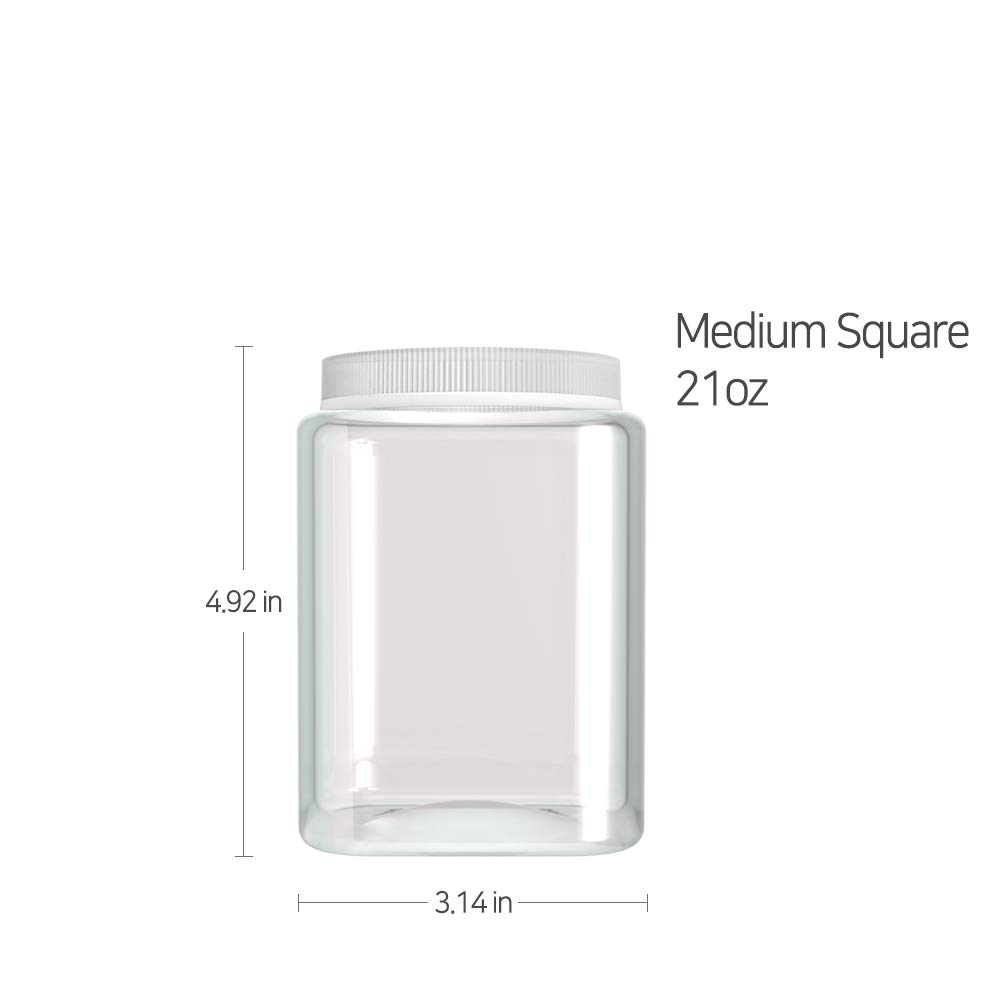 Silicook Clear Plastic Jar, Set of 3 - Square Shaped, Transparent, Food Storage Container, Kitchen & Household Organization for Dry goods, Spices, Vegetables, Ingredients and More (M)