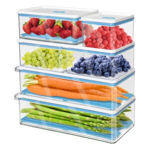 MineSign 6 Pack Stackable Fridge Organizers and Storage Clear Refrigerator Organizer Bins With Vented Lids And Drainer Plastic Container for Fruit Lettuce Produce Saver Keeper for Freezer Kitchen