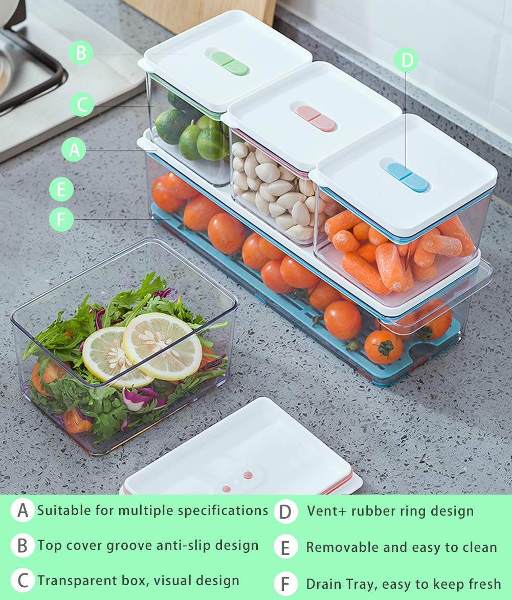 MineSign 6 Pack Stackable Fridge Organizers and Storage Clear Refrigerator Organizer Bins With Vented Lids And Drainer Plastic Container for Fruit Lettuce Produce Saver Keeper for Freezer Kitchen