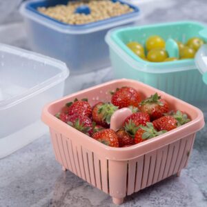 shopwithgreen 50oz Berry Keeper Container, Fruit Produce Saver Food Storage Containers with Removable Drain Colanders, Vegetable Fresh Keeper Set | Refrigerator Organizer