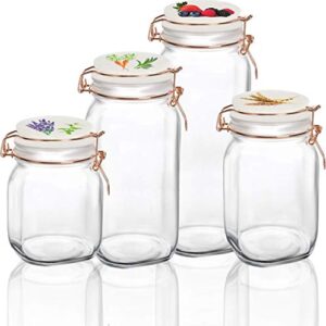 Circleware Vegetable Decal Glass Canisters Shaped with Ceramic Lids, Set of 4 Kitchen Glassware Food Beverage Preserving Containers for Coffee, Sugar, Tea, Spices, Cereal, 66 oz, 49 oz, 30 oz, 22 oz