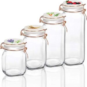 Circleware Vegetable Decal Glass Canisters Shaped with Ceramic Lids, Set of 4 Kitchen Glassware Food Beverage Preserving Containers for Coffee, Sugar, Tea, Spices, Cereal, 66 oz, 49 oz, 30 oz, 22 oz