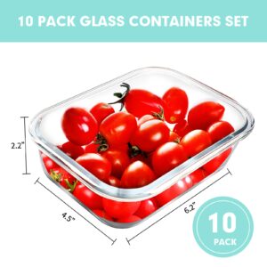 VERONES 10Pack 22OZ Glass Meal Prep Containers, Airtight Glass Lunch Containers Set, Glass Food Storage Containers with Lids,Exclusive of BPA, for Microwave, Oven, Freezer&Dishwasher Friendly,Green