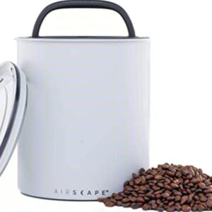 Planetary Design Airscape Stainless Steel Coffee Canister | Food Storage Container | Patented Airtight Lid | Push Out Excess Air Preserve Food Freshness (Medium, Matte White)