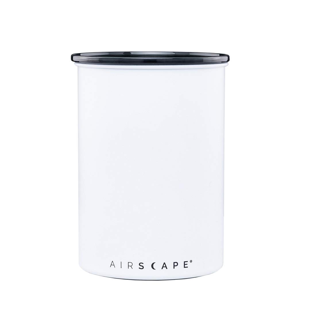 Planetary Design Airscape Stainless Steel Coffee Canister | Food Storage Container | Patented Airtight Lid | Push Out Excess Air Preserve Food Freshness (Medium, Matte White)