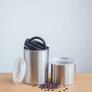 Planetary Design Airscape Stainless Steel Coffee Canister | Food Storage Container | Patented Airtight Lid | Push Out Excess Air Preserve Food Freshness (Medium, Matte White)