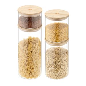 Navaris Glass Food Storage Canisters (Set of 4) - Containers with Bamboo Lids for Dry Goods - Airtight Kitchen Jars - 47 oz / 34 oz / 20 oz / 10 oz