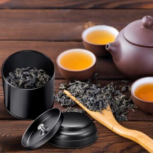 12 Pcs Tea Tin Canister with Airtight Double Lids 8 oz Round Tin Can Box Small Kitchen Tea Canister Loose Leaf Tea Storage Tea Containers for Loose Tea Bags Coffee Sugar Candy Spices (Black)