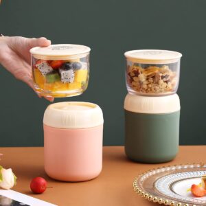 Xunyou Insulated Yogurt Container with Topping Cereal or Oatmeal bowl, Portable 2-in-1 Food Storage Jar with Spoon for Milk, Granola, Snack, Breakfast On the Go Cups, Leak-Proof & BPA Free