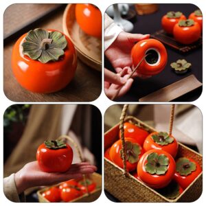 jojofuny 2pcs Ceramic Tea Jar Persimmon Shape Tea Tins Containers with Leaf Lids Orange Ornament Porcelain Tea Pot Food Storage Jar for Table Decoration Orange 200ml