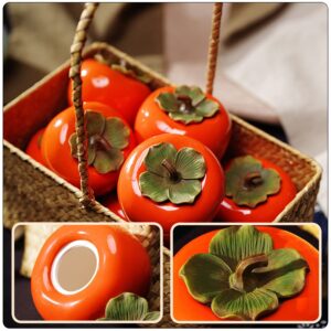 jojofuny 2pcs Ceramic Tea Jar Persimmon Shape Tea Tins Containers with Leaf Lids Orange Ornament Porcelain Tea Pot Food Storage Jar for Table Decoration Orange 200ml