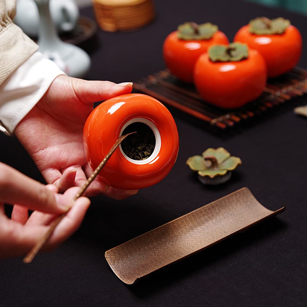 jojofuny 2pcs Ceramic Tea Jar Persimmon Shape Tea Tins Containers with Leaf Lids Orange Ornament Porcelain Tea Pot Food Storage Jar for Table Decoration Orange 200ml