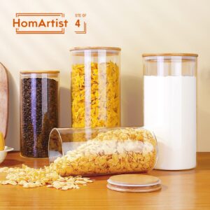 HomArtist Glass Jars with Bamboo Lids 180oz X2 & 96oz X2 & 79oz X3 & 53oz X4 [Set of 11], Glass Canisters with Airtight Lids, Glass Food Storage Containers