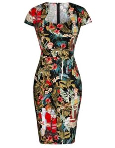 womens dress retro 50s 60s printed leaves pencil dress cap sleeve bodycon dress