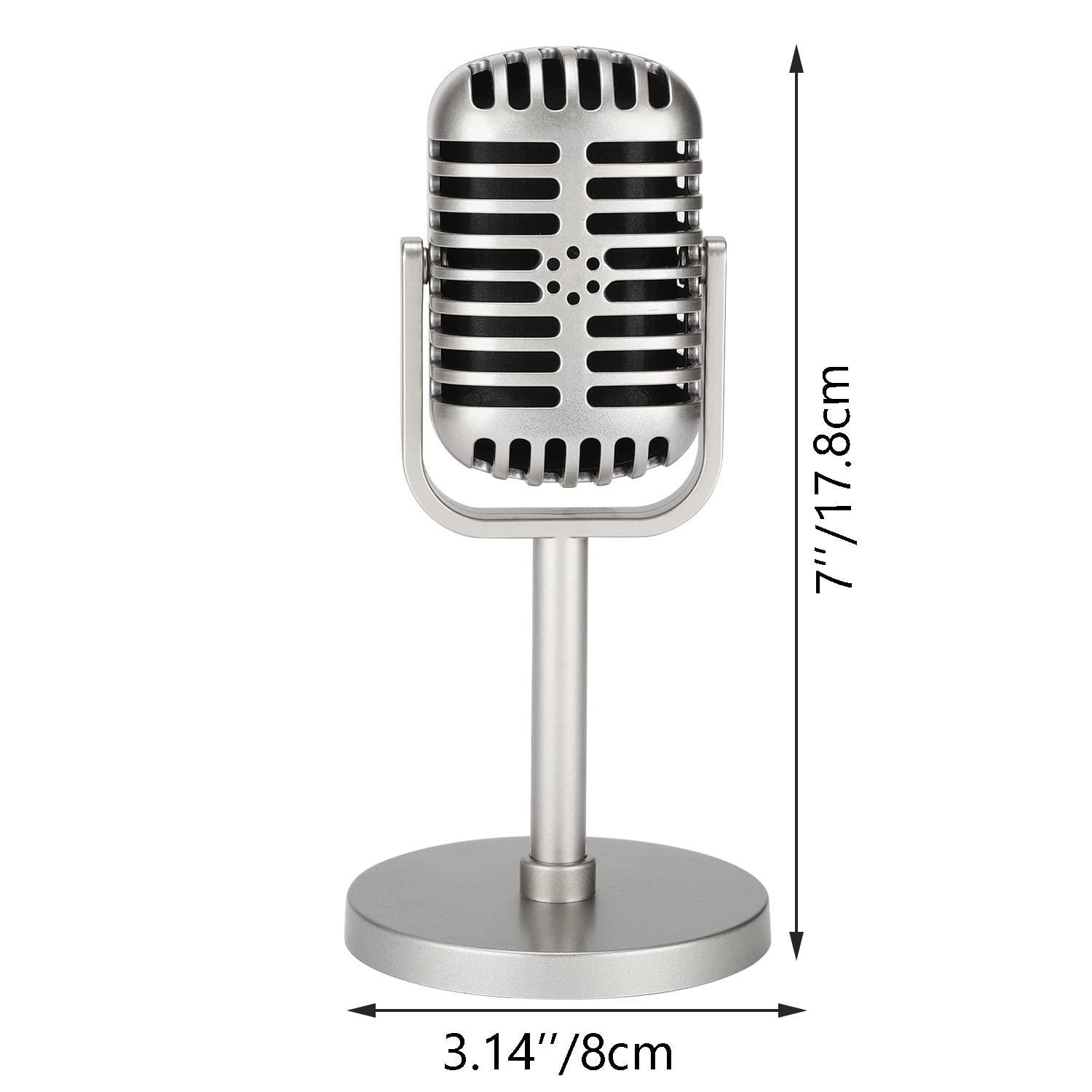 Facmogu Classic Retro Style Microphone Prop, Fake Vintage Microphone Prop Model with Stand, Silver Antique Microphone Decor Microphone Costume Prop for Party Decorations - Silver