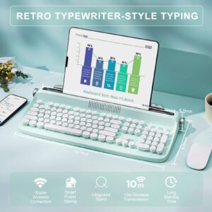 YUNZII ACTTO B503 Wireless Typewriter Keyboard, Retro Bluetooth Aesthetic Keyboard with Integrated Stand for Multi-Device (B503, Sweet Mint)