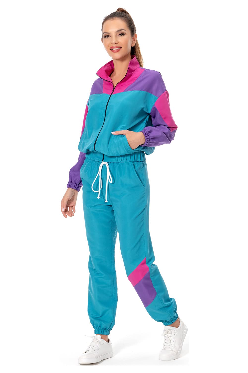 MASSWO Women 80s Sportswear Set 2 Piece Outfits Casual Sweatsuits Retro Vintage Purple Tracksuit