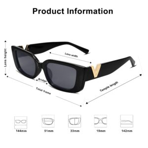 Allarallvr Rectangle Sunglasses for Women 90s Retro Trendy Y2K Classical Vintage Square Shades AR82037(Black+Beige+Brown)